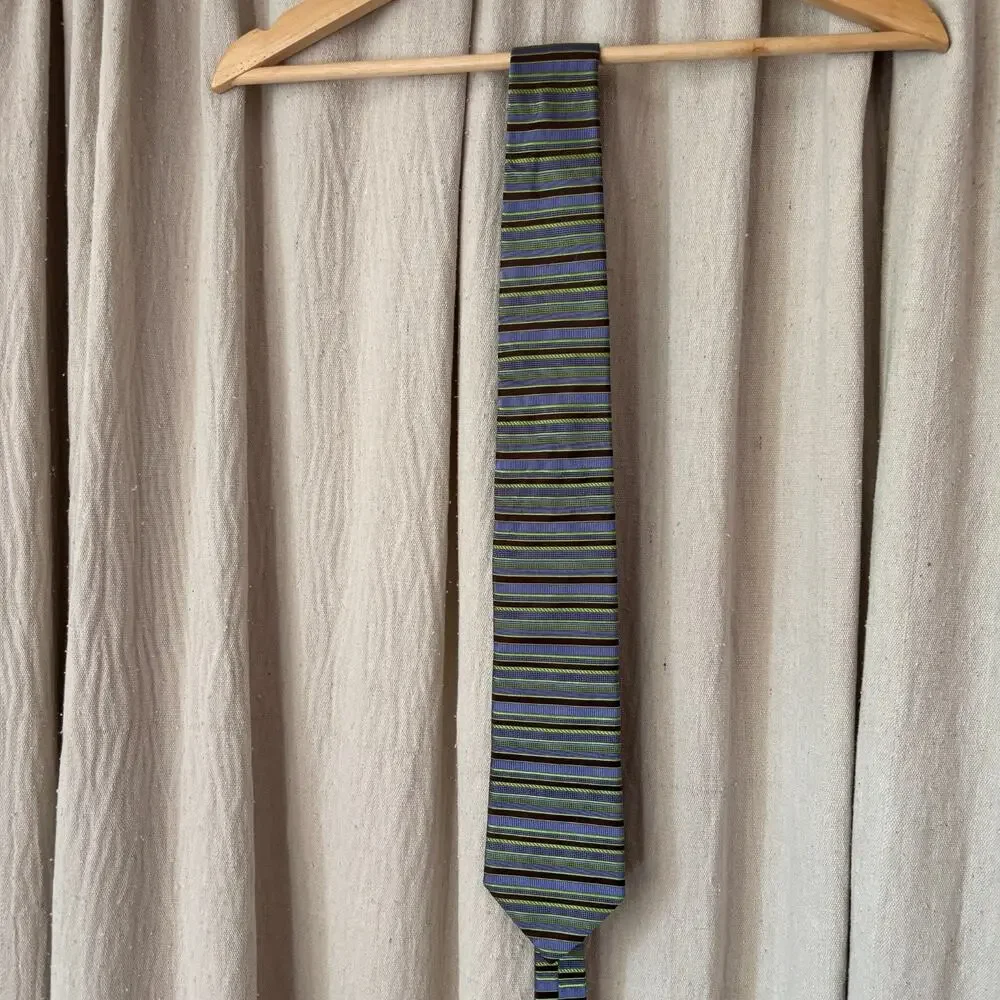 Ted Baker London 100% Silk Tie Blue Purple Green Brown Striped‎ USA Made